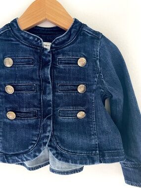 Toddler Ruffle Jean Jacket, Uniform Vibe, Fancy Gold Double Buttons, Super Soft